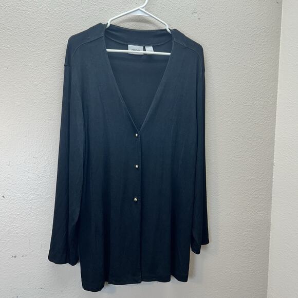 Chicos Sweater 3 XL Black Travelers Cardigan Gold Button Open Knit Witchy 90s - Picture 1 of 8